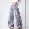 Damen Jeans mit hohem Bund und geradem Bein aus Denim mit besticktem Pflaumenblüten-Design Herbst Winter 2026 Streetwear