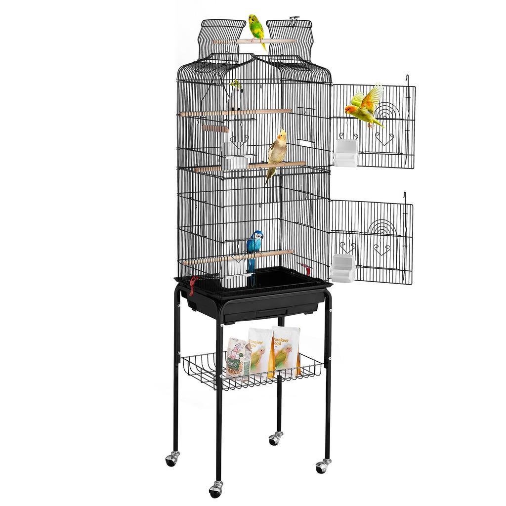 VEVOR Large Bird Cage, 62 In, Open Top Parakeet Cage with Rolling Stand, Steel Bird Flight Cage with Removable Tray, Budgie Birdcage with 4 Perches