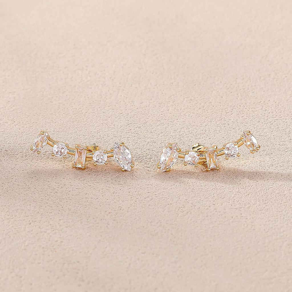 14K Gold Zircon Inlaid Full Diamond Earrings for Women - Luxurious, Simple, Exquisite