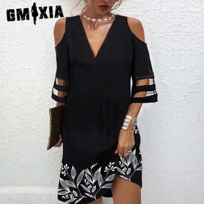 Women's Fashion Summer Spring 2/1 Sleeve V-Neck Casual Dresses