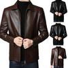 Men Jacket Faux Leather Solid Color Stand Collar Smooth Thick Warm Long Sleeve Zipper Neck Protection Motorcycle Windproof Cool Autumn Winter Jacket