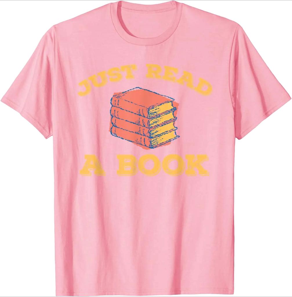 Just Read A Book Stack Graphic Printed Tshirt Women Soft Short Sleeve Casual TShirt Retro Summer Casual Top Tshirt Clothing
