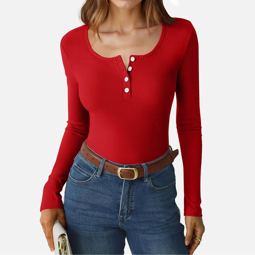 Dame og vinter T-skjorte med slank bunn Mote Uformell Ensfarget Langermet genser med u-hals