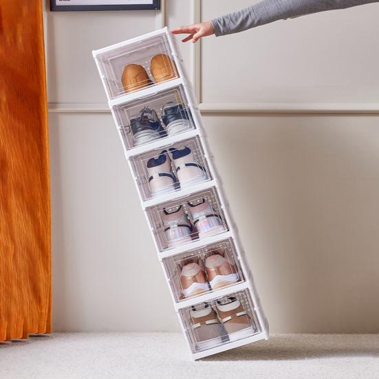 Cozary Organisateur Chaussures Pliable 12 Compartiments – Pour 6 à 12 Paires, Fenêtre Transparente, Poches Maille, Gris 43x32x32 Cm