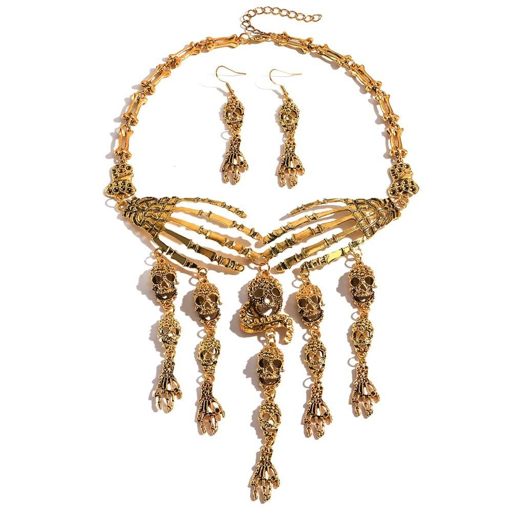 Vintage Skull Gothic Jewelry Set With Alloy Chain And Tassel For Cosplay And Events Costume