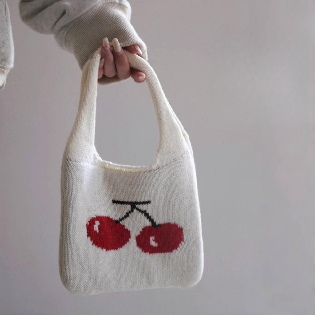 Chic Cherry Knitted Handbag: Versatile Small Hand-Held Bag for Women
