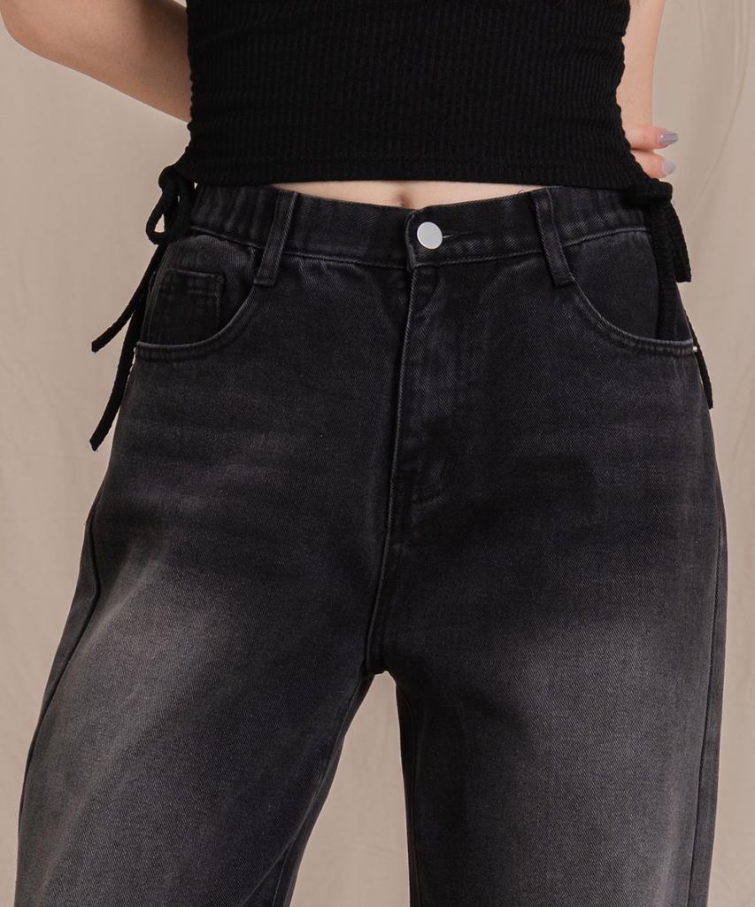 Ellamo 51_4 Women'S Vintage Washed Wide Half-Elastic Denim Pants (Short/Standard/Long)_Dark Denim