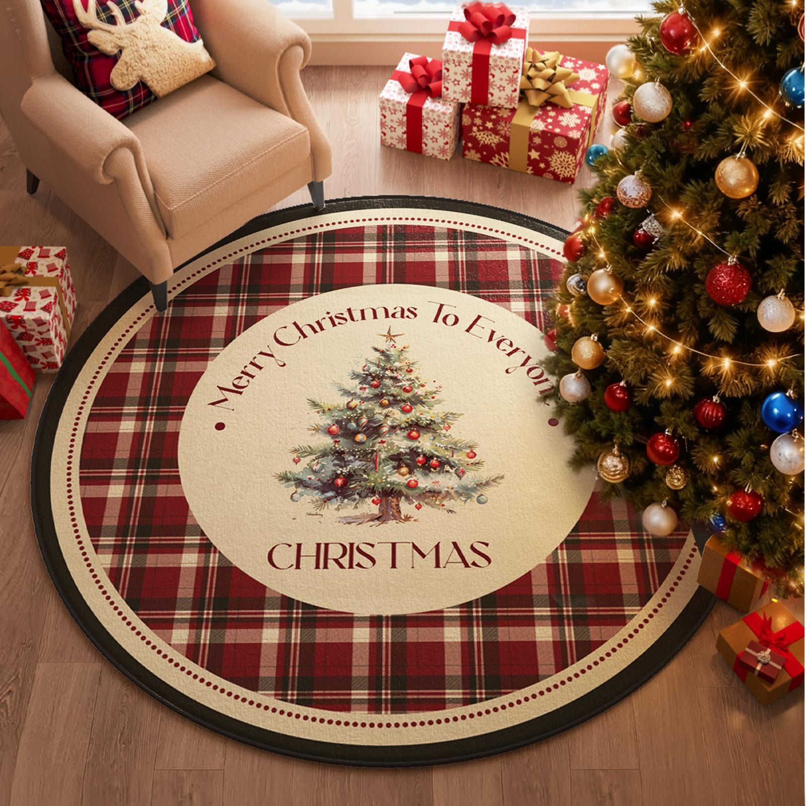 

Winter Warmth Living Room and Bedroom Sofa Anti-Slip Round Rug Christmas Tree Base Pad Floor Mat Home Decoration 60x60cm 24inch