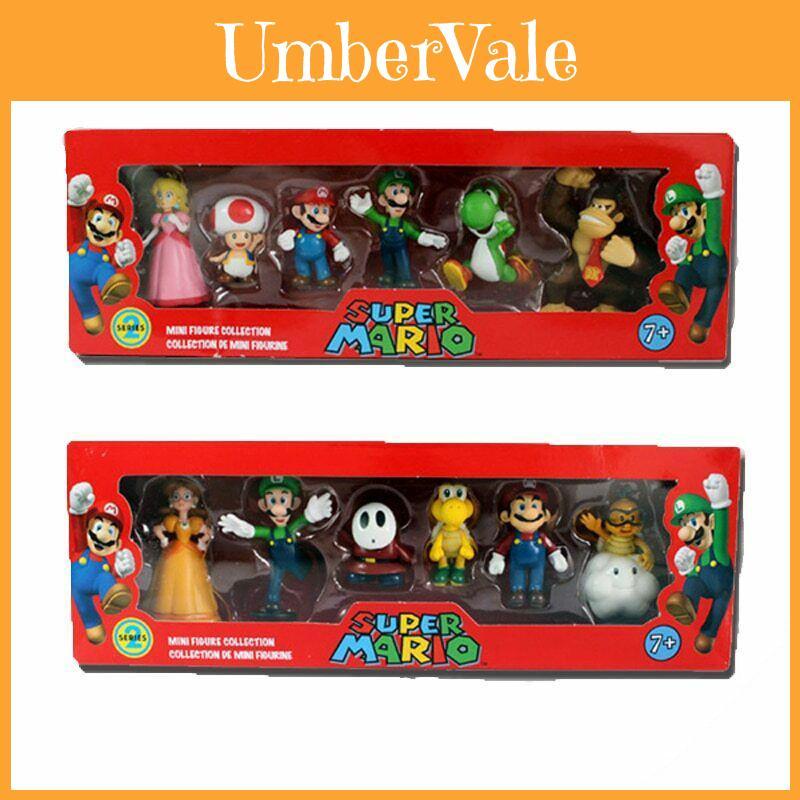 Six Piece Super Mario Bros Action Figure Toys Set Featuring Luigi Yoshi And Mushroom Collectibles For Kids