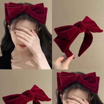 New Versatile and High End Velvet Bow Headband Headband Hair Accessories with Wide Edge Anti Slip Headband Feminine Temperament