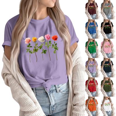 Damska Moda Casual Drukowana Okrągły Dekolt Krótki Rękaw Pulower T-Shirt Top