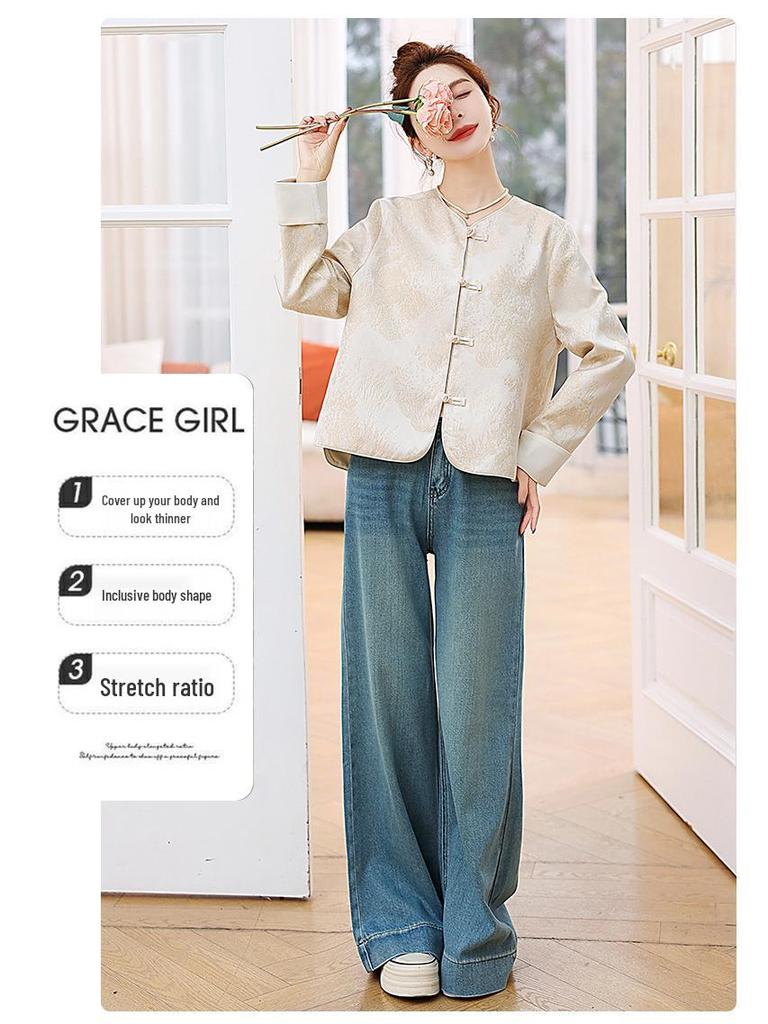 2025 Women's Spring Jacquard Color Block Retro Jacket with Frog Buttons
