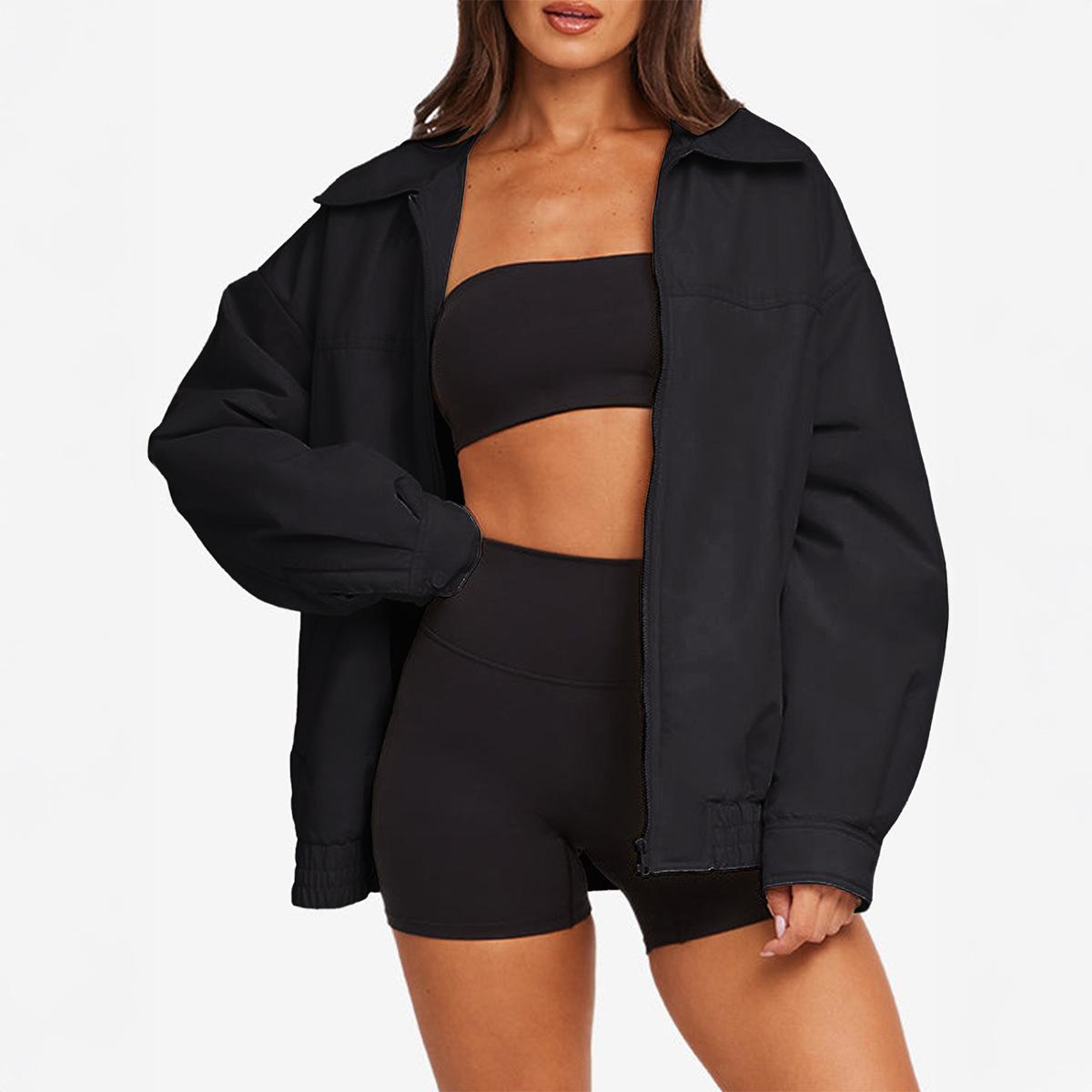 

Vacation Casual Versatile Zipper Sweatshirt Jacket for Women 2025 Autumn and Winter S чорний