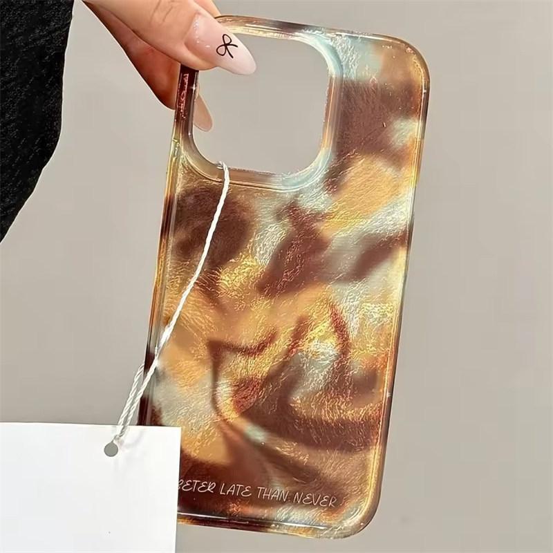 Korean Artistic Glitter Gradient Tinfoil Pattern Case for iPhone 17 Air 16 15 14 13 12 11 Pro Max Plus Retro Cover