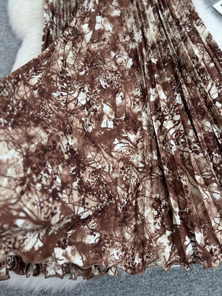 Women's European & American 3D Print A-line Pleated Skirt - Slimming, Versatile, Mid-length for Spring/Summer