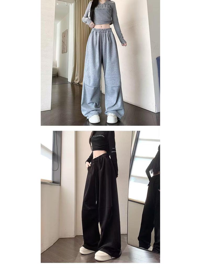 American Gray Hip Hop Wide-Leg Jazz Sweats: Loose, Floor-Length Women's Casual Sports Pants