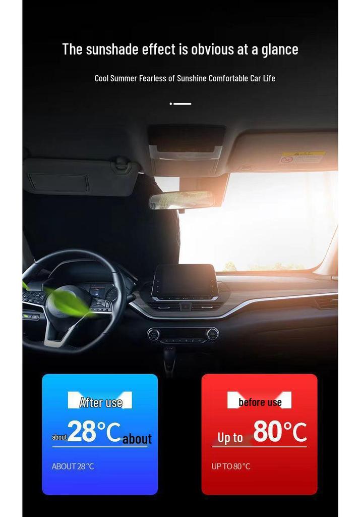 Silver Coated Double Ring Front Windshield Sunshade - Titanium Heat Insulation, Anti-UV, Aluminum Foil Sun Blocker.