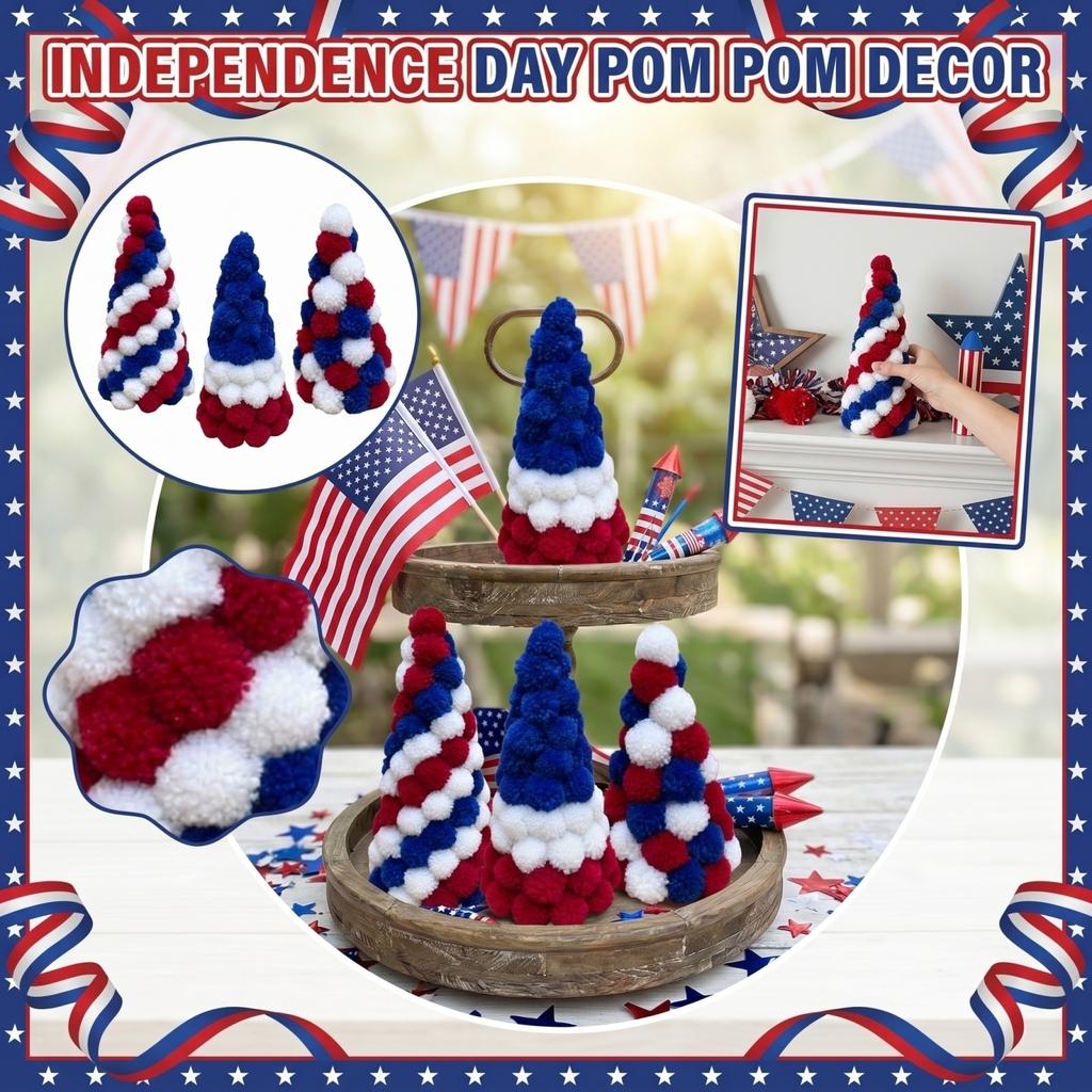 Independence Day Themed Display Ornament With Pompon Design Desktop Tray Layout Prop