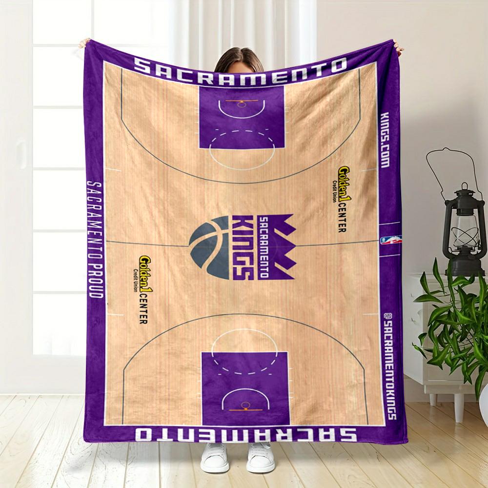 Sacramento Kings Basketball Court Design Flannel Blanket for Bedroom, Living Room, Sofa, and Nap Sofas.