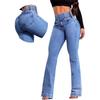 Women High Waisted Flare Jeans Vintage Wash Denim Bell Bottom Trousers