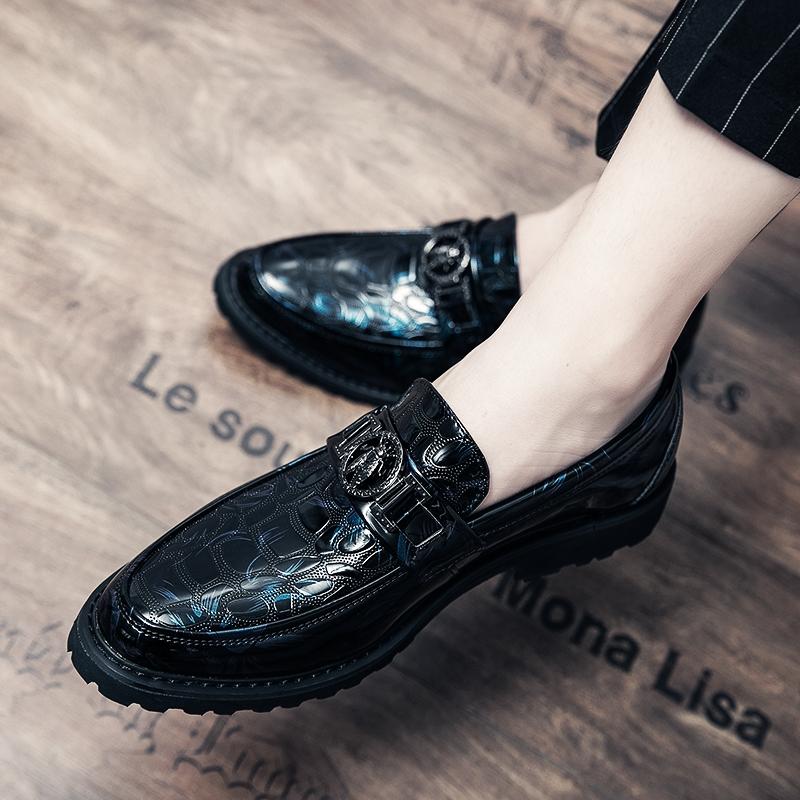 Men’s Loafers Dress Shoes Blue Leather Shoes Men Black Retro Formal Shoes Tuxedo Wedding Blazers Saddle Shoes Over Sized