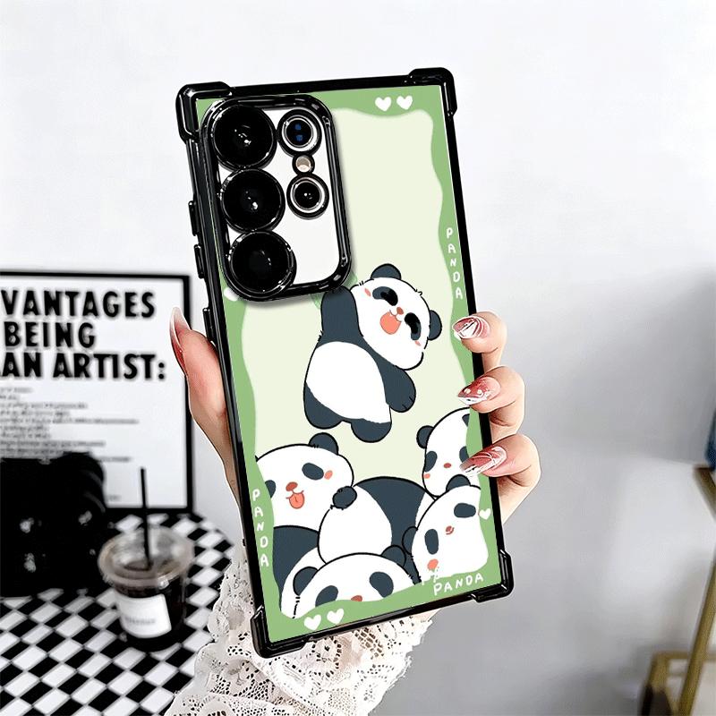 Cute Cartoon Panda Plating Phone Case For Samsung Galaxy S24 S25 FE S26 Edge S23 Ultra S22 S21 Plus S20 Anti-Fall Airabag Cover