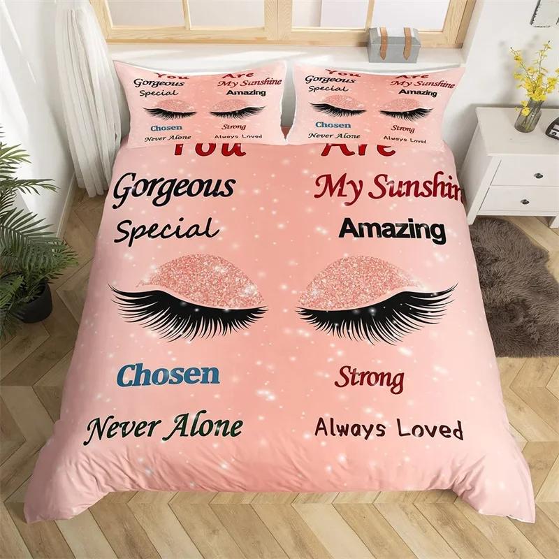 

Smile Eyelash Duvet Cover Set Glitter Fragments Dreamy Twin Queen Bedding Set Microfiber Eyelashes Make Romantic Comforter Cover EU Single(135x200cm)
