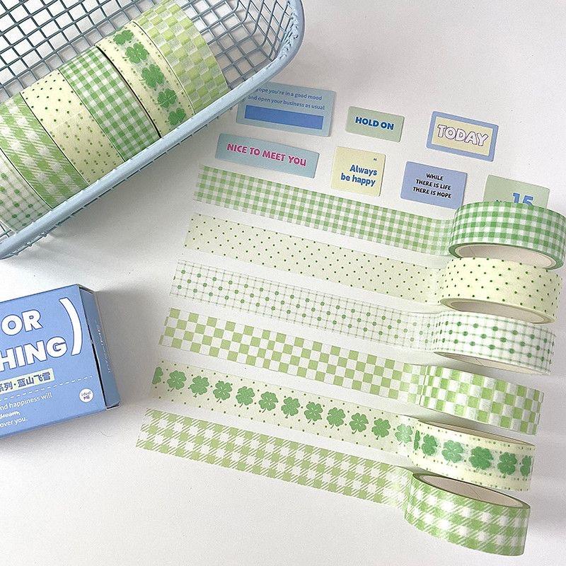

6Pcs/Lot Basic Grid Style Decorative Tape Cute Cartoon Creative Pink/Green/Red Washi Tape School Stationery (As shown-3171)-