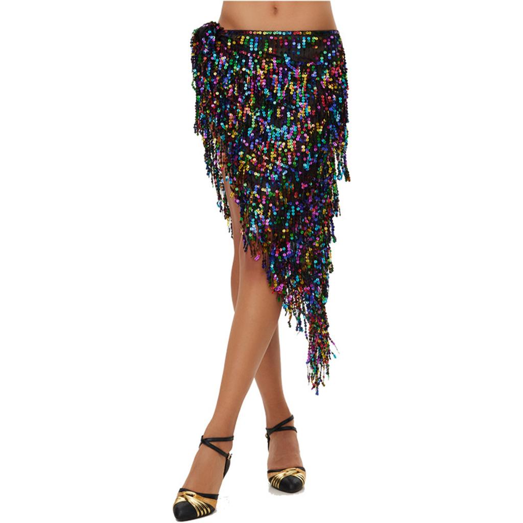Women's High Waisted Sexy Sequined Half Skirt Waist Accessories Sequined Belly Dance Waist Scarf