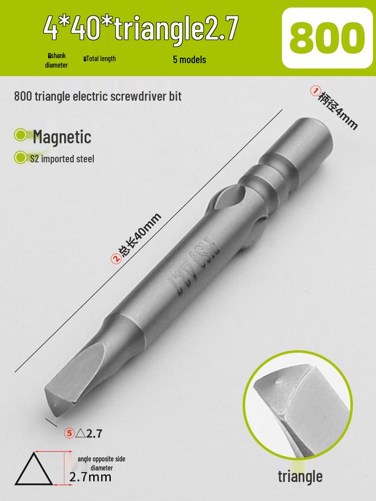 Magnetic 4mm Electric Screwdriver Bit with 800 Internal Hexagon, 5-Star Slotted, and Triangular Bit, 3C
