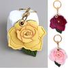 3D Rose Rose Flower Bag Keychain PU Leather Entrance Guard Card Holder Bag Hanging Ornament  Travel
