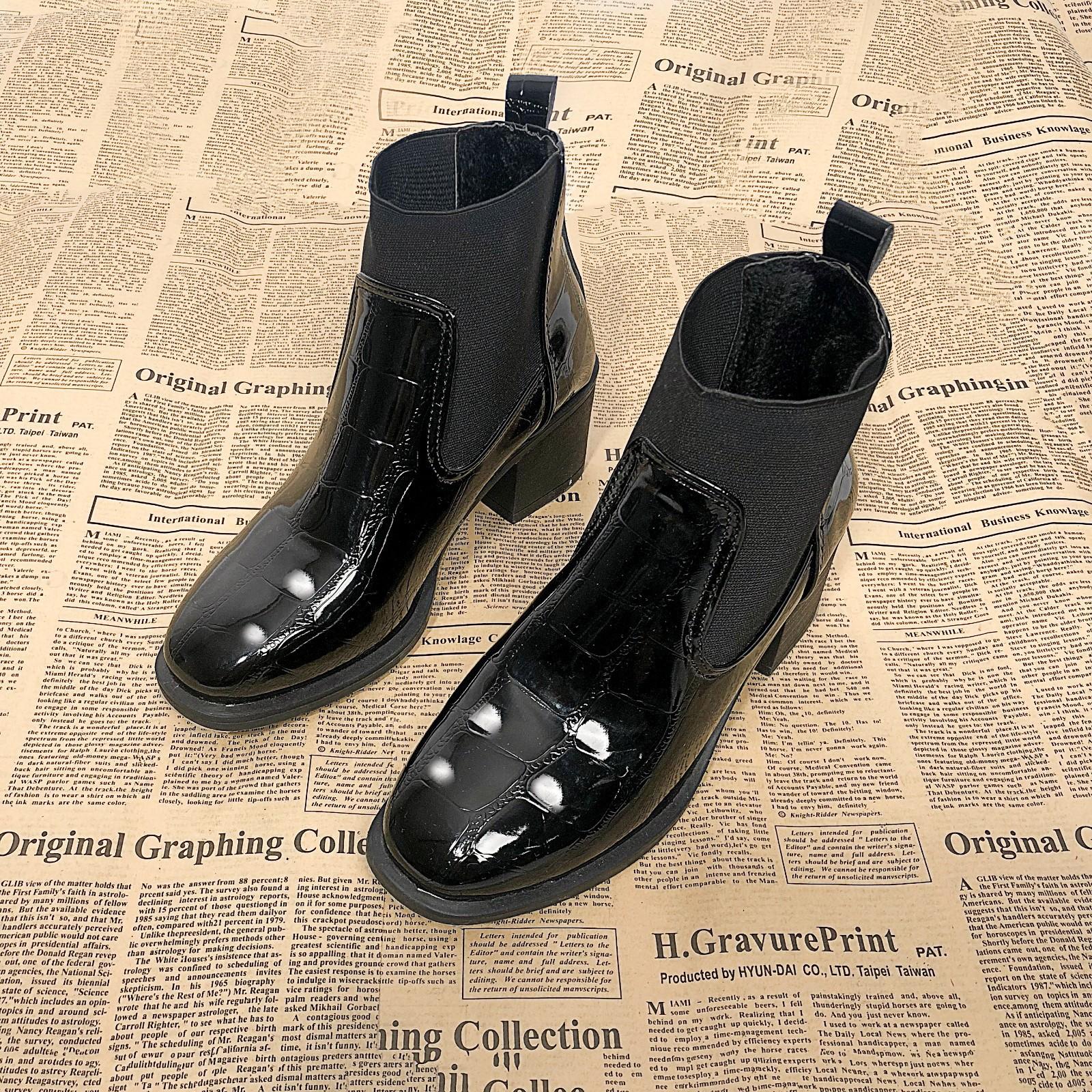 

Мода Осень Зима Новая Коллекция Женские Ботильоны с Круглым Носком и Низким Каблуком Черные Простые Удобные Универсальные Ботильоны Нескользящая Обувь 42 чёрный