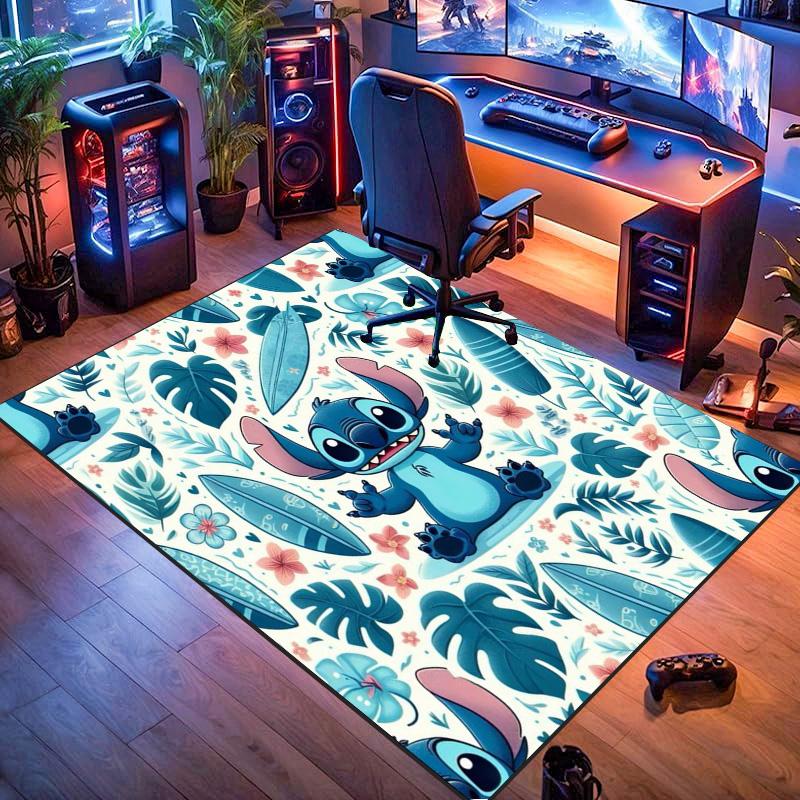 Stitch Tropical Monstera Leaf Surfboard Floral Seamless Print Area Rug Non Slip Cartoon Gaming Bedroom Floor Carpet