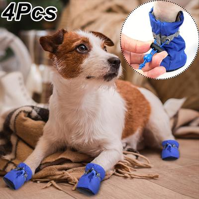4PCS/Set Fleece Lining Puppy Waterproof Breathable Drawstring Design Cute Pet Shoes Winter Outings Multiple Colors