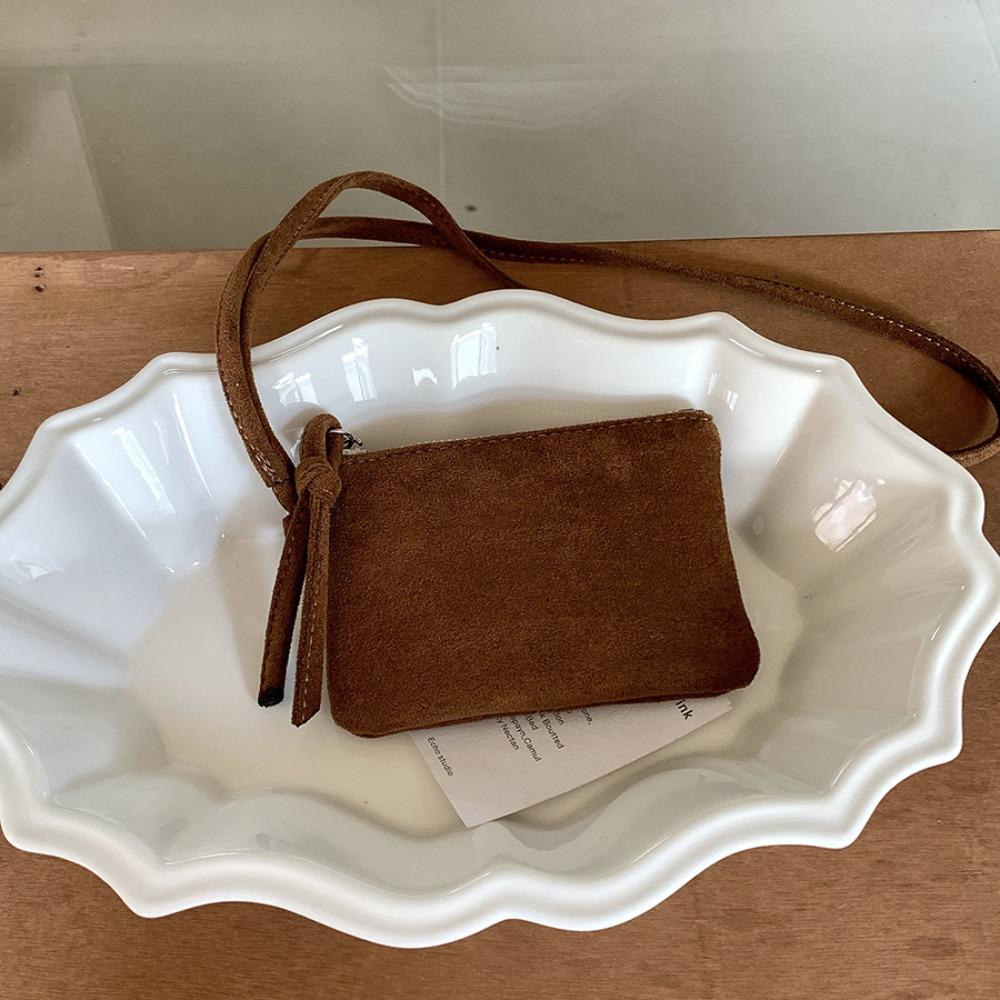 Leopard Print Suede Coin Purse Portable Lipstick Key Bag Women Shoulder Bag Mini Storage Bag Small Wallet Travel Neck Bag