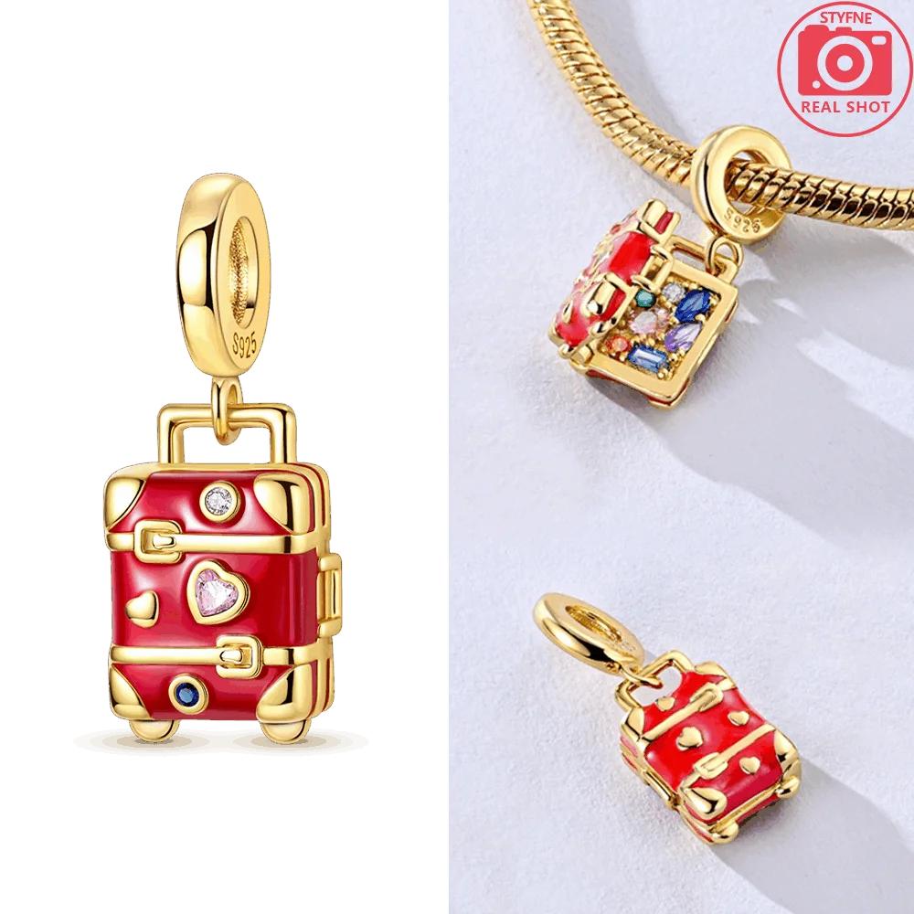 New Charms Bead Red Cherry Strawberry Love Heart Copper Charm Fit Original Bracelet Pendant Diy Jewelry For Women