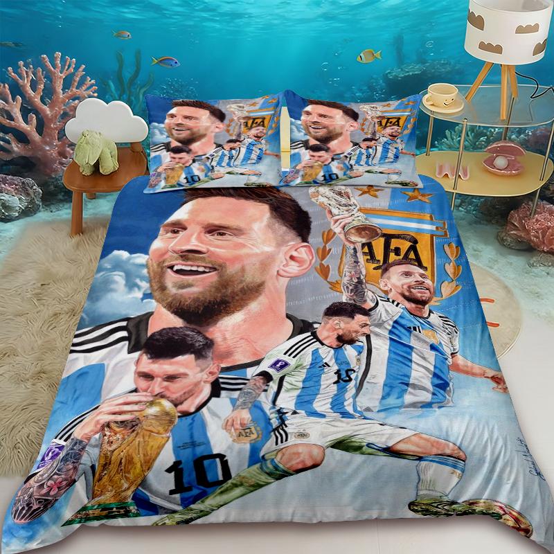 Flylo Unisex Duvet Cover Juego De Cama Lionel Messi, Juego Funda Nórdica Estrella De Fútbol, Juego Funda Edredón Doble Tamaño Para Decoración