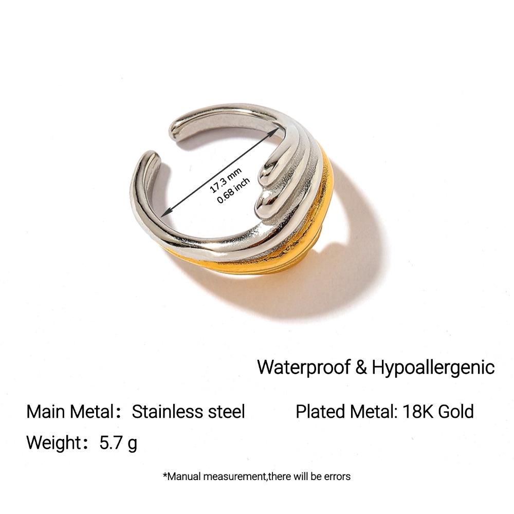 Yingtai Round Geometric Stainless Steel Titanium Ring, 18k Gold-Plated - Trendy Niche Women's Jewelry