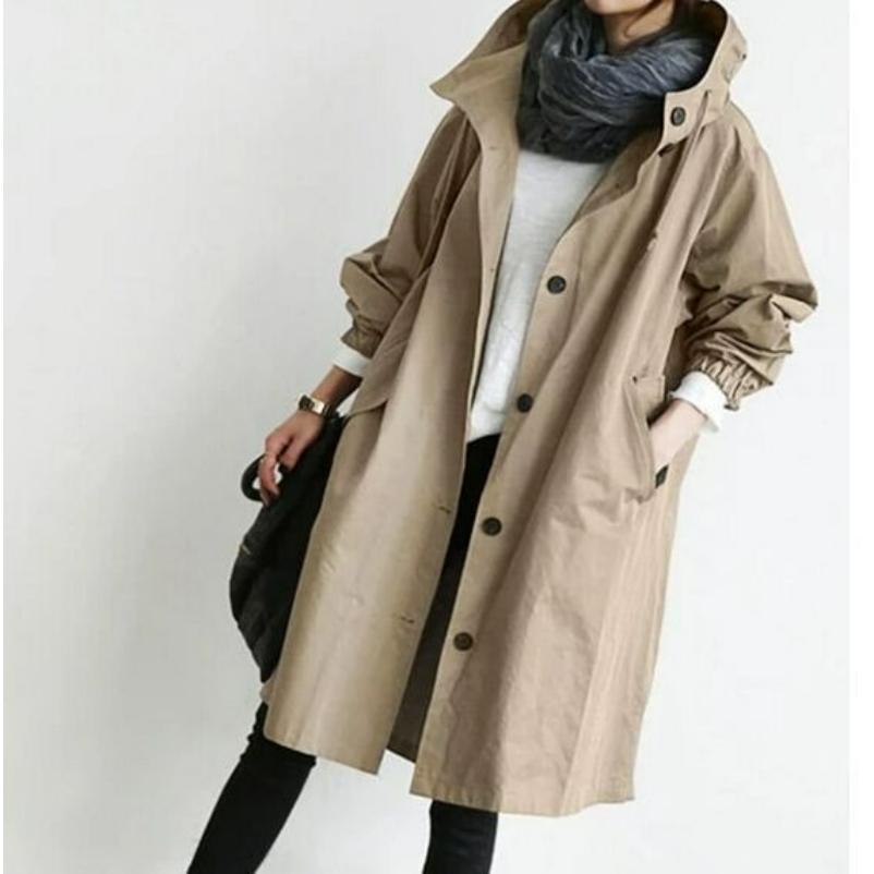 Autumn Casual Women's Mid-length Over-the-knee Windbreaker Jacket Loose Plus Size Coat