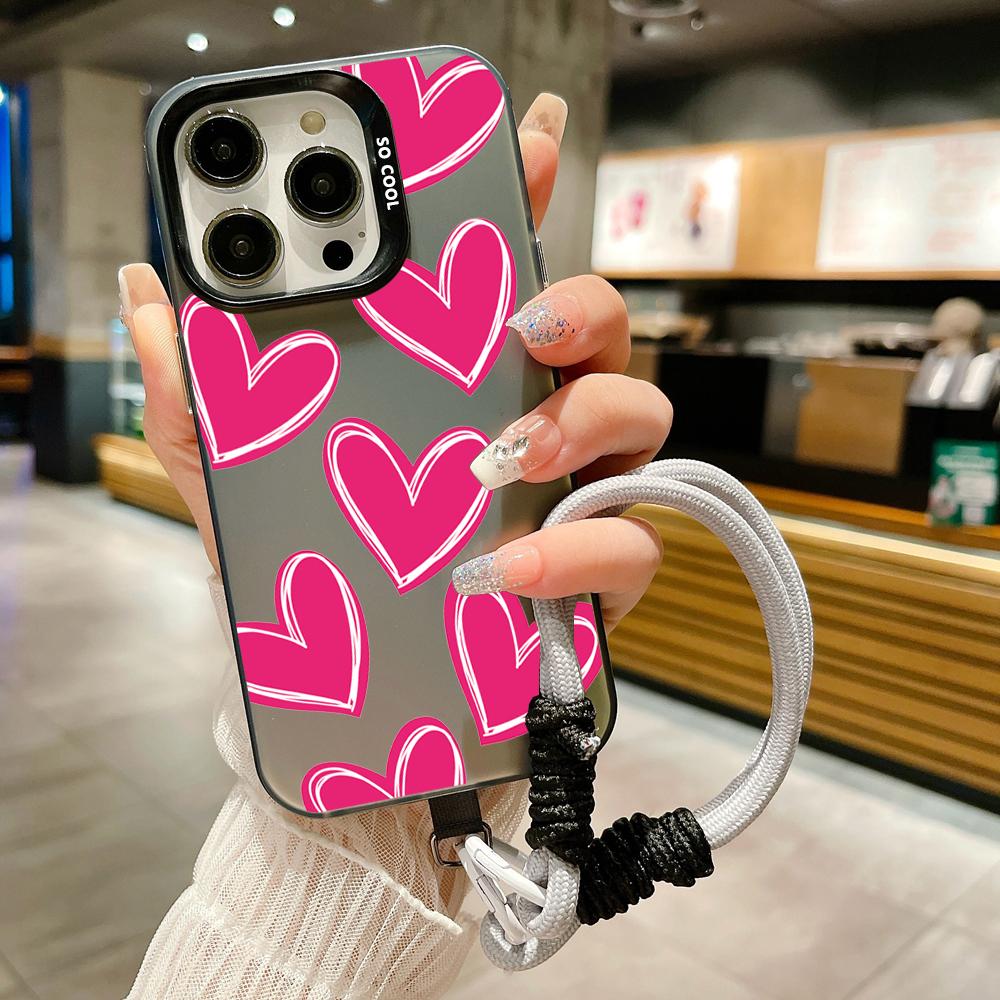 Luxury Love Heart Lanyard Strap Phone Case For Samsung Galaxy S24 S23 S22 S21 Ultra Plus S20 FE A13 A23 A15 A35 A55 Hard Cover