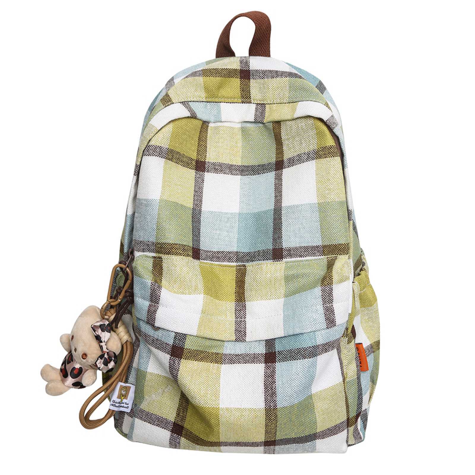 

Студенческий школьный рюкзак в клетку в стиле ретро, большой вместимости зелёный