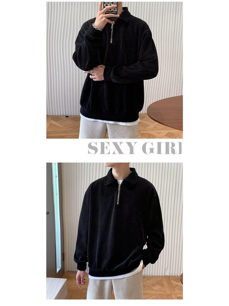 Men's Korean Style Casual Loose Half-Zip Lapel Polo Knit Top