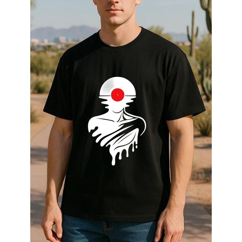 European Sizes Black Vinyl Melting Figure | Liquid Philosophy Art Men'S Print Short-Sleeved Shirt, Medium Elasticity Fashion Style