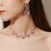Pink Heart Zircon Jewelry Set for Women Luxury 5 Heart Necklace Double Heart Earrings Elegant Gift