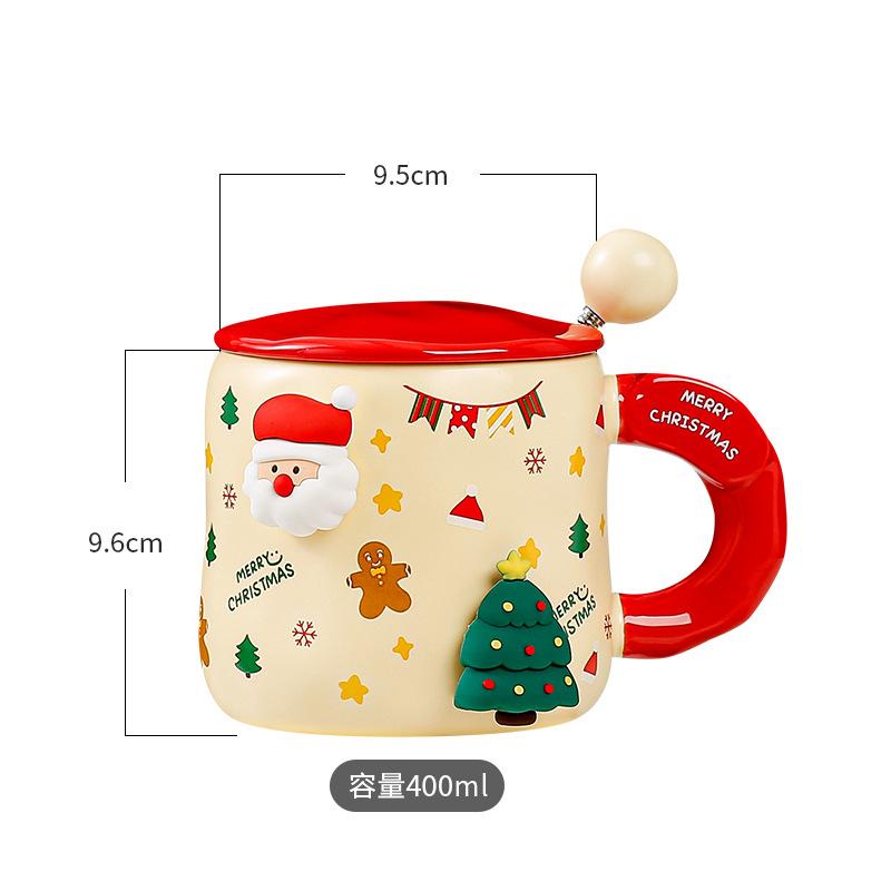 Cartoon Christmas Mug with Magnetic Lid Spoon DIY Ceramic Cup Large Capacity Gift