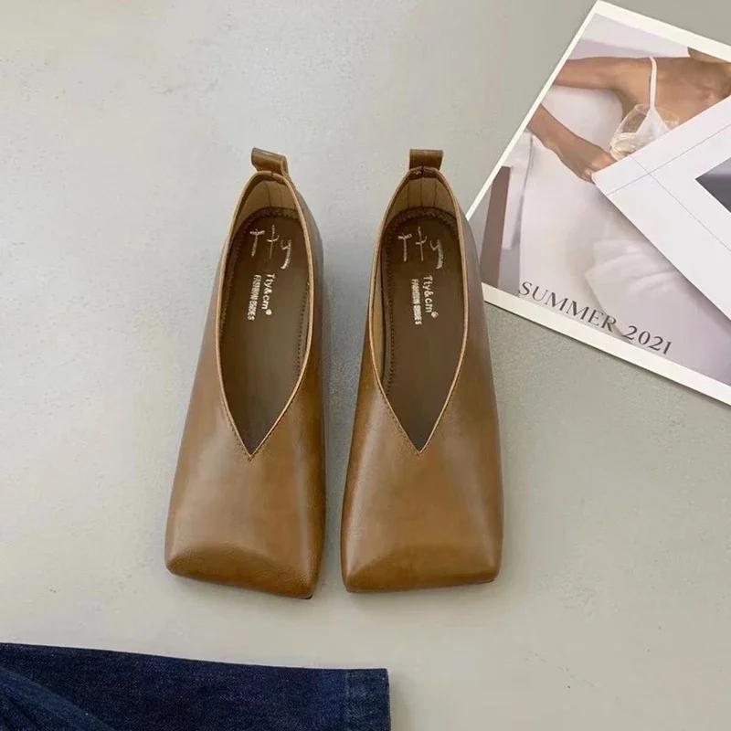 Spring Autumn Comfort Loafers Shoes Square Toe Low Heel Walking Casual Shoes Shallow Footwear Fashion Retro Mary Jane Shoes