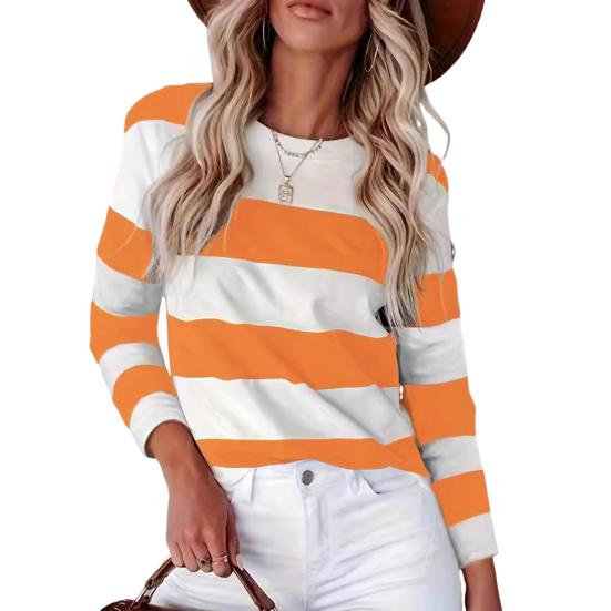 

Женский пуловер, топы, цветные блоки, полосатый принт, круглый вырез, длинный рукав, толстовка, повседневная блузка, повседневная одежда XXL оранжевый