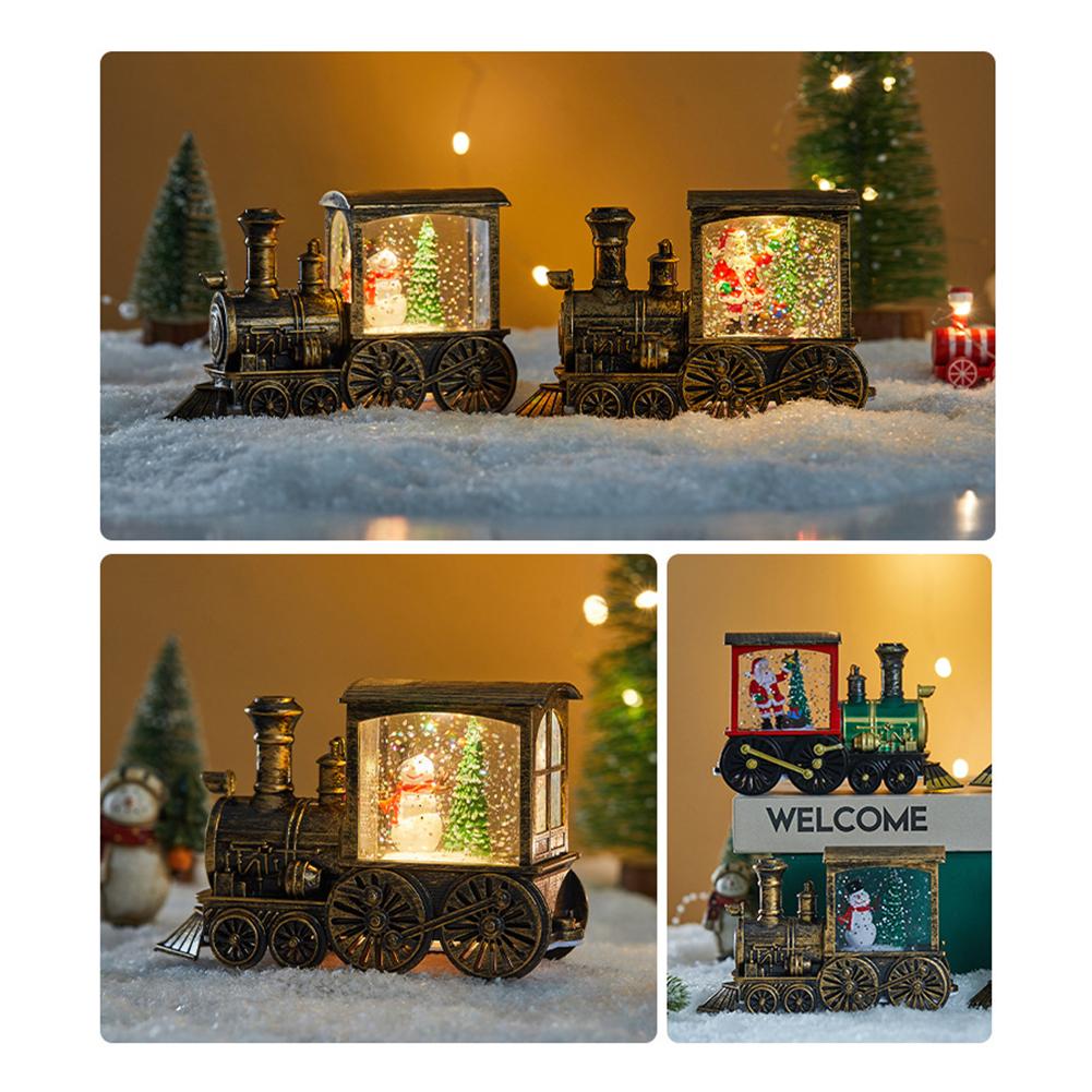 Christmas Train Lantern Decoration Christmas Snowman Santa Train Water Swirling Glitter Lantern Battery Operated Christmas Gifts
