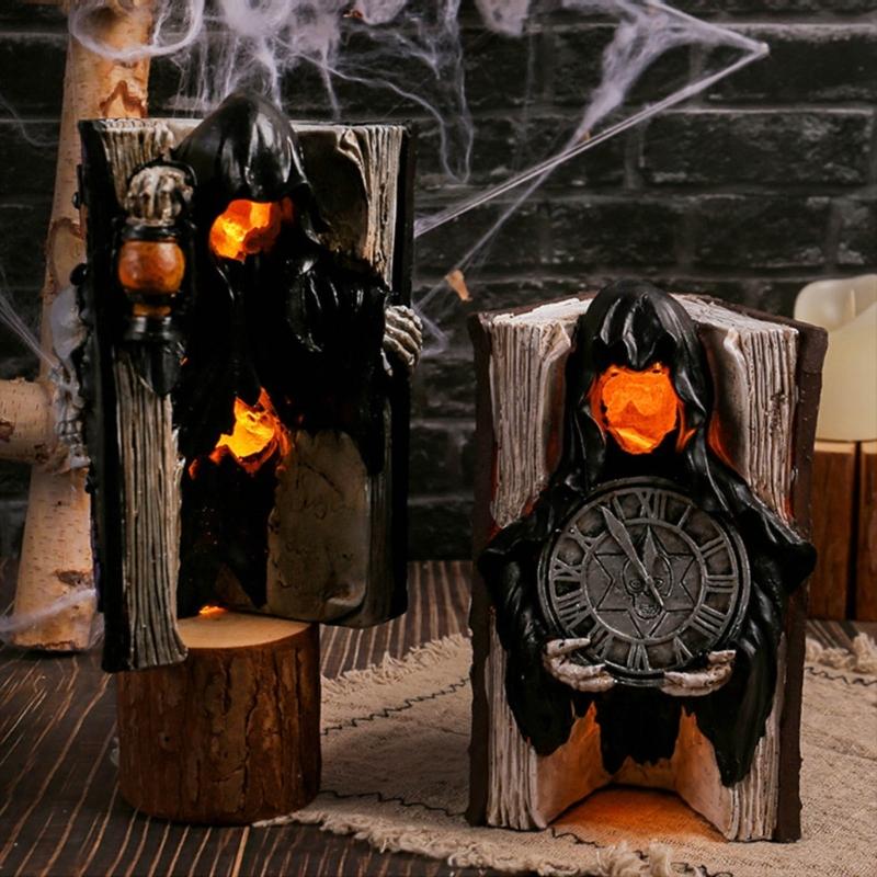 Hand Carved Specters Book Figurine Resin Artwork Mysterious Halloween Shelf Decors For Themed Parties