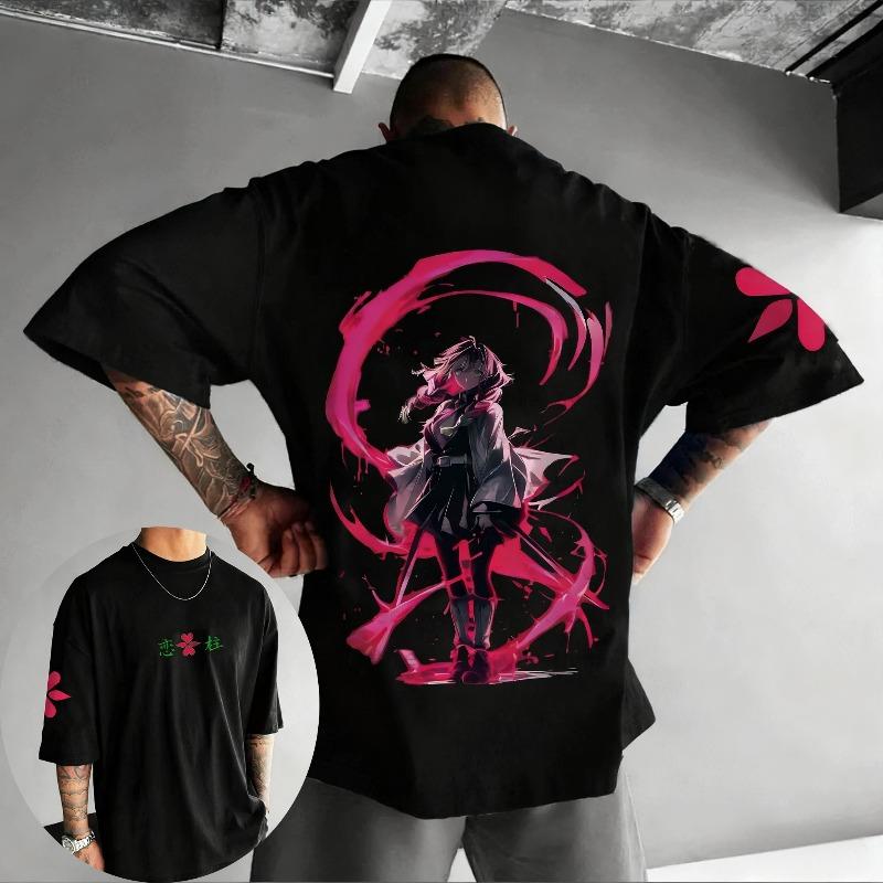 Anime printed T-shirt men s summer hip-hop fashion casual loose top 2XS